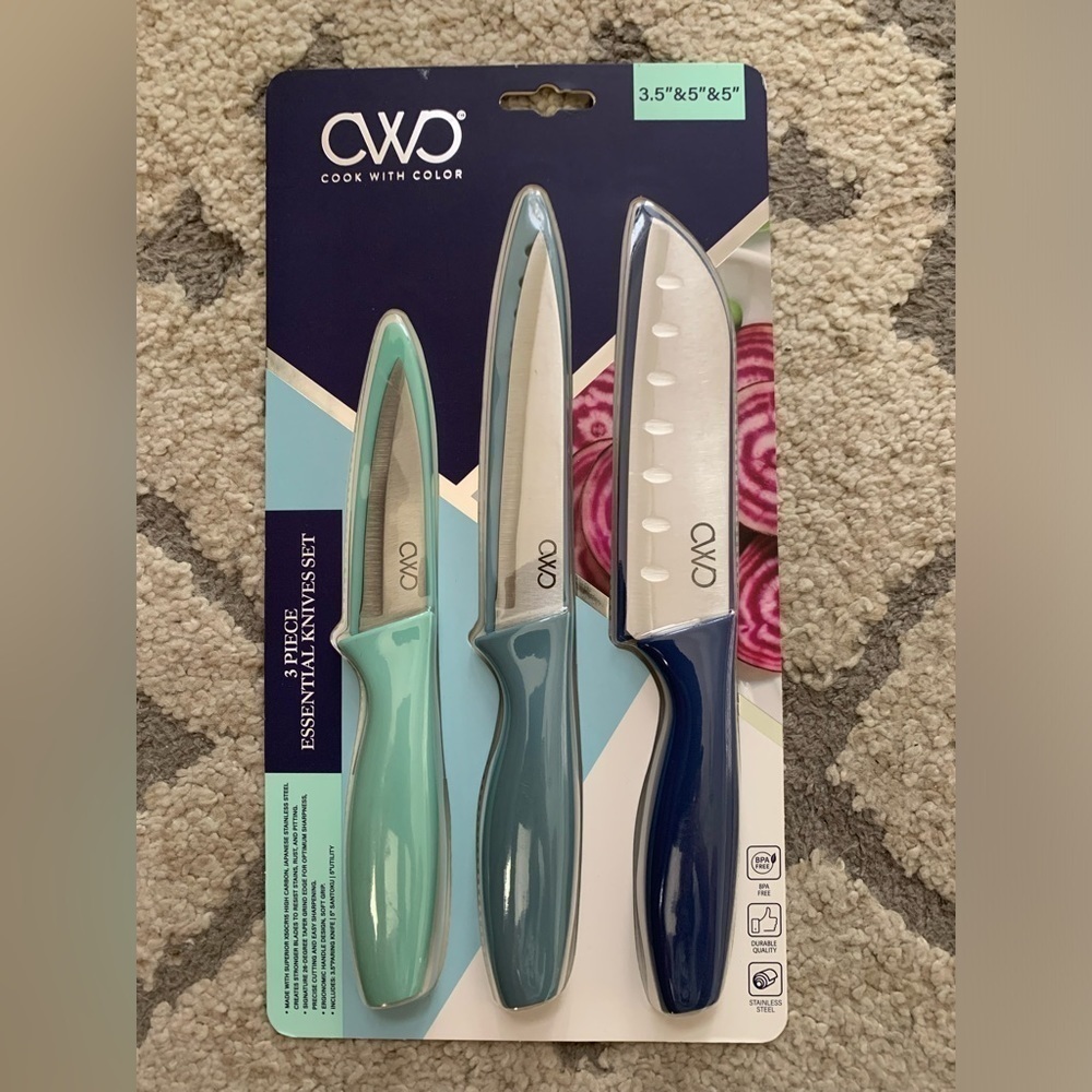 Cook With Color 3 Piece Essential Knives Set